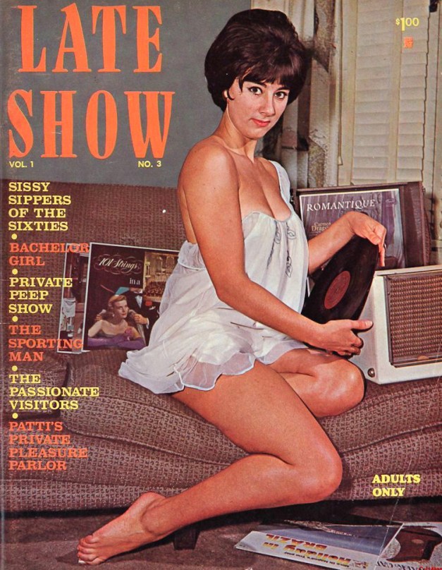 Late Show Magazine - sexy pin up model from the 60s holding onto a record