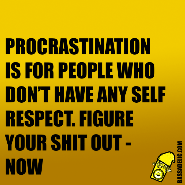procrastination is for people who don't have any self respect. figure your shit out - now (bassadelic motivation quote)